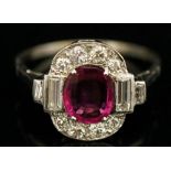 A platinum ruby and diamond ring,