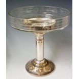 A Dutch Arts & Crafts table centrepiece with circular wheel engraved glass dish set within a