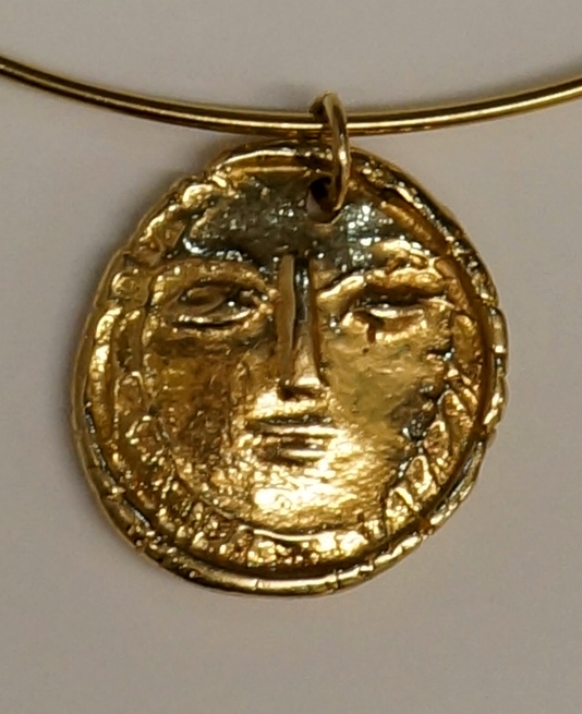 Picasso - a 14ct pendant by Madoura, the shaped circular gold nugget cast with a stylised face, - Image 3 of 3