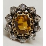 A Victorian 18ct yellow gold citrine and diamond ring,