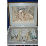 A large framed and mounted Watercolour o