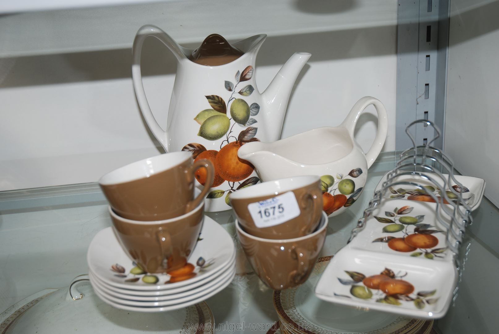 A 1960's Midwinter 'Stylecraft' Coffee set in 'Oranges and Lemons' design comprising  coffee pot,