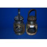 Two Railway Lamps, one stamped Eastgate Birmingham 1945