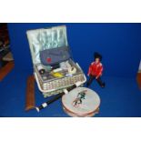 A quantity of miscellanea including sewing basket and contents, tambourine, Yamaha Recorder,