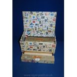 A stamp covered Box and six Pianola Rolls including Piccolo Pete Foxtrot, Mr. Carmenita, Moonlight