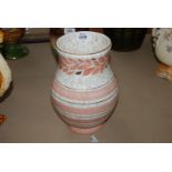 A Crown Ducal Vase with bands of pink and gilt on the mottled grey ground with leaf border.  10''