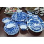 Eighteen pieces of blue and white Italian pattern Spode china including Jugs, Bowls, preserve Pot,