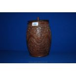 A Chinese Tea Caddy/humidor, well carved with animals, birds and hunters, etc.