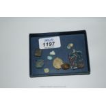 A good group of ancient Egyptian small objects including two faience scarabs, faience pendant