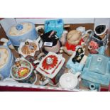 A box of novelty Teapots including Coronation Street, Romeo and Juliet etc by Sadler etc.