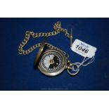 A Silver plated Pocket Compass on white metal chain, a/f