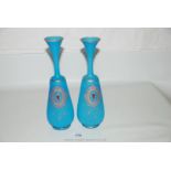 A pair of Bohemian blue glass Vases decorated with enamels and gilding, 11 1/2'' tall,