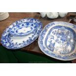Two large Meat Plates, one being flo blue Warwick SH & S,