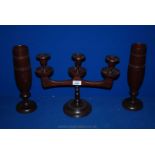 A Mahogany triple Candelabra and two Goblets
