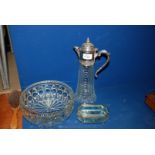 A moulded glass Bowl, plated claret Jug and a glass Casket