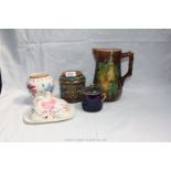 A Royal Doulton Jar decorated with a seashell design, a Majolica Jug, etc.