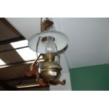 An Edwardian hanging 'Harp' Oil Lamp