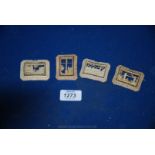 Four Victorian ivory framed Diorama pin Brooches with brass trim, with London scenes