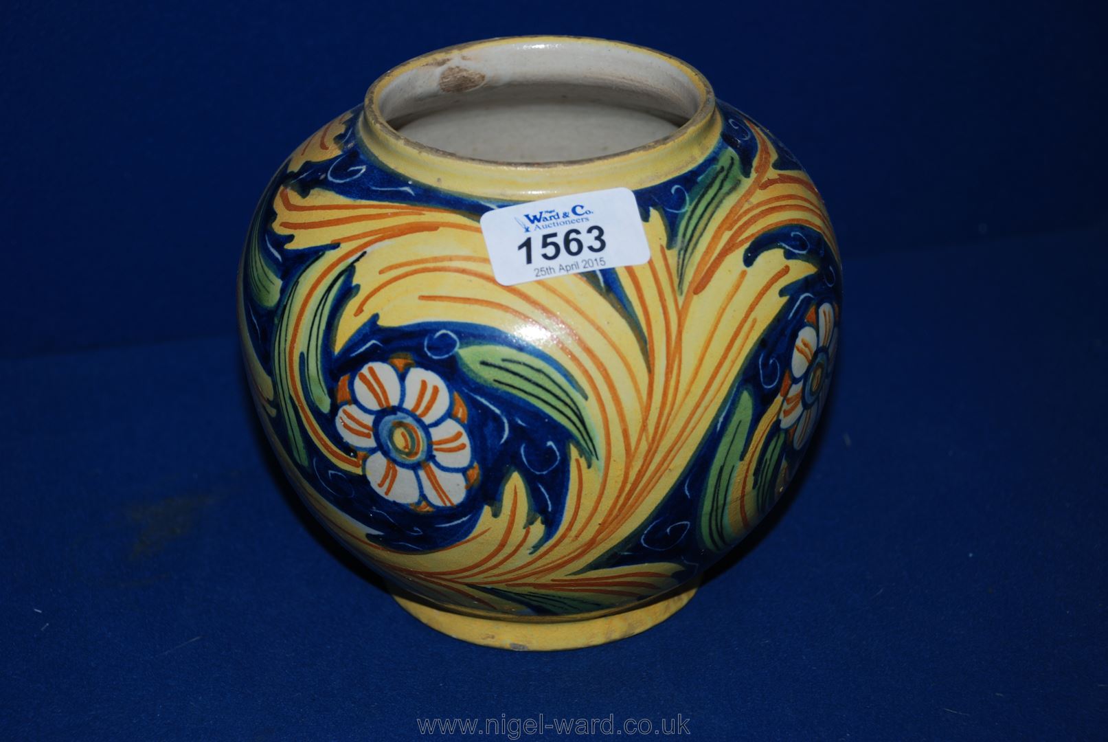 A Majolica Casa Regioni Vase, Sicilian glazed with hand decoration in yellow, green,