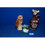 A Tawny Owl Whyte and McKay Scotch Whisky Decanter 6 1/2" unopened, a boxed Scotch Whiskey Old St.
