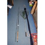 A Hardy 'Richard Walker', 275 cms fly Rod and landing Net.