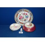 A decorative Plate, Limoges Plate plus a Royal Albert Egg and Thimble in 'Moss rose' design.