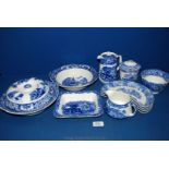 Twelve pieces of George Jones & Sons 'Abbey' blue and white china, including Preserve Pot, kidney