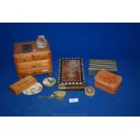 A small four drawer Jewellery Box, inlaid box, plated cigarette box, stamp box, etc.