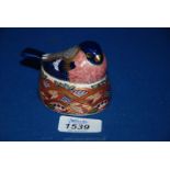 A Royal Crown Derby Bull Finch on nest - with gold button stopper