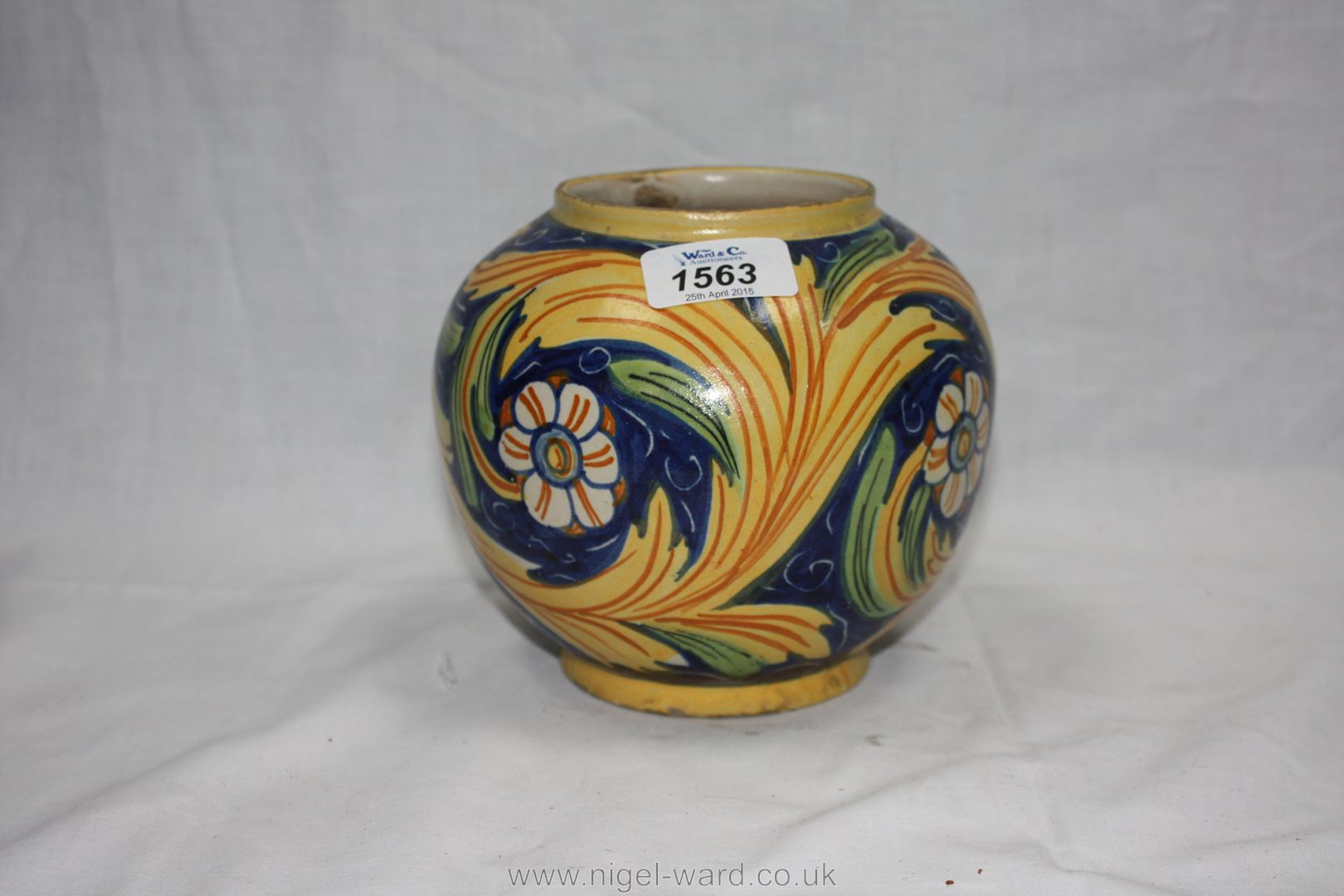 A Majolica Casa Regioni Vase, Sicilian glazed with hand decoration in yellow, green, - Image 2 of 7