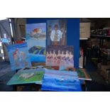 A quantity of contemporary Oil Paintings on canvas,