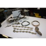 A quantity of costume jewellery including a silver filigree Brooch, bracelet, etc.