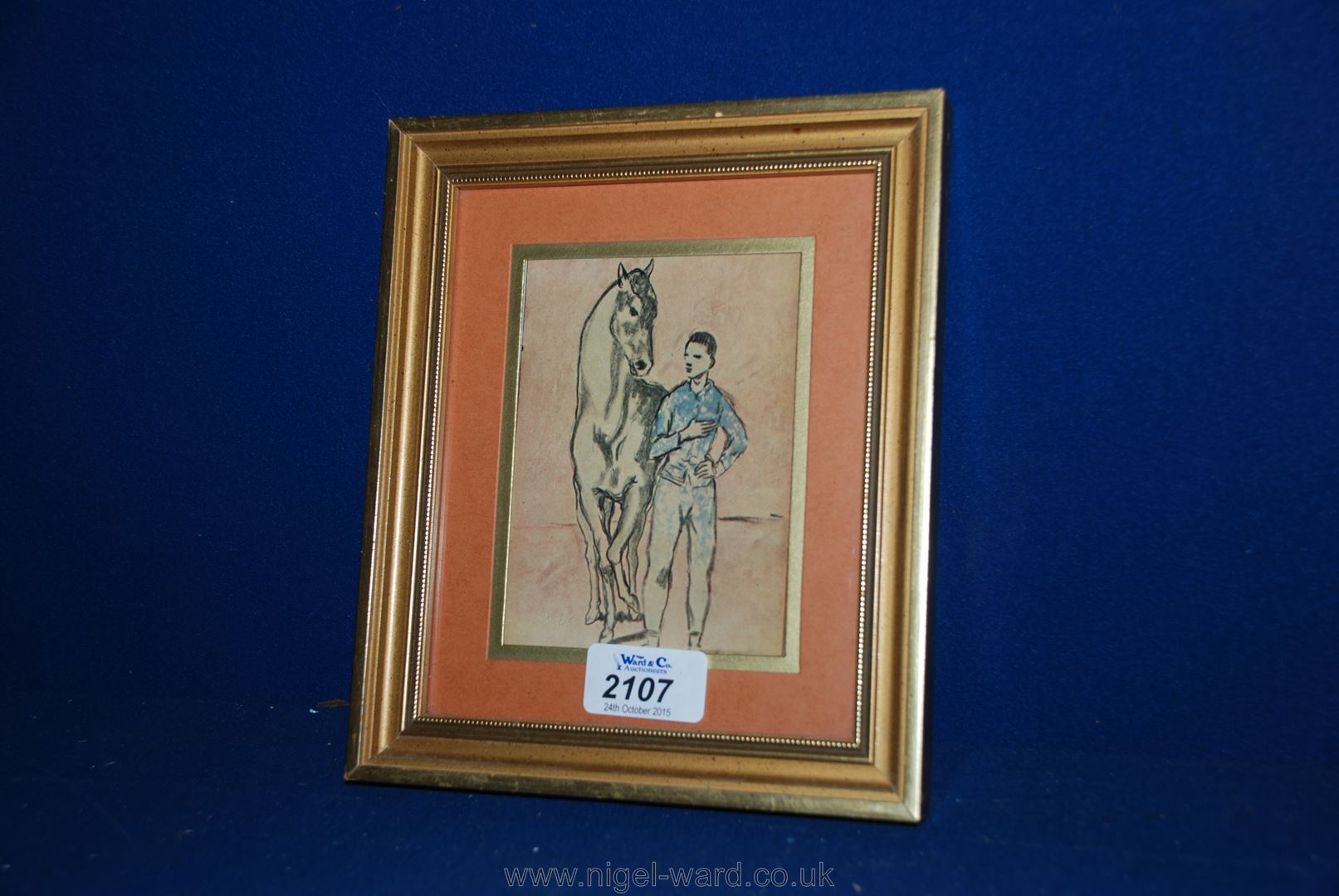 A Pastel drawing after Picasso of man and horse.
