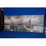 A pair of unframed Oils on canvas depicting boat scenes.  Signed lower left L. Henry.   Both a/f.