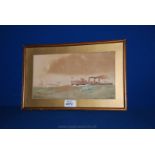 A small framed and mounted Watercolour depicting H.M.S. Cossack, signed lower right D.H. Pinder.