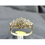 9 ct gold CZ cluster ring. Size R.