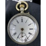 White metal crown wind fob watch