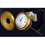 Westower gold plated crown wind half hunter pocket watch, lacking glass.