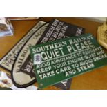 Four cast metal railway reproduction signs