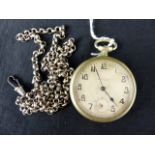 French Bocor white metal pocket watch and a white metal chain