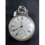 Hallmarked silver key wind pocket watch, Birmingham 1909, with Waltham movement.