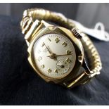 Ladies 9 ct gold Roamer wristwatch on a 9 ct gold front and back expanding bracelet