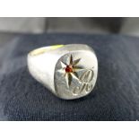Sterling silver gents signet ring engraved R.Size W.