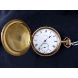 Elgin gold plated crown wind full hunter pocket watch with internal inscription for 1923.