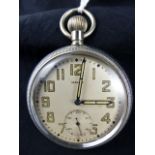 Manis crown wind military issue pocket watch. Crows foot and 008908 to reverse. Working at lotting