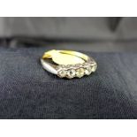 Sterling silver & 9 ct gold five diamond ring. Size M.
