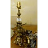 Good brass table lamp with matching brass wall light and small quantity of church silverplate