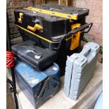 Collection of tools including Black and Decker tool boxes