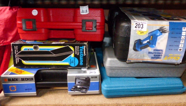Quantity of boxed electric tools including a cordless drill