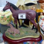 Mare and foal matt ceramic figure